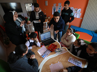 Palestinian female students in the Arduino Applications training at Spark for Innovation and Creativity. in Gaza City on February 28, 2023....