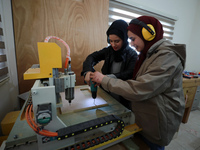 Palestinian female students in CNC Machinist Training at Spark for Innovation and Creativity. in Gaza City on February 28, 2023. 
 (