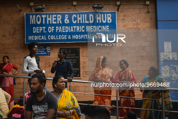 Patients' relatives waiting outside at a government-run hospital amid the spread of Adenovirus In Kolkata, India on 1 March 2023. There has...