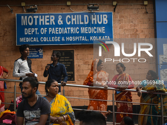 Patients' relatives waiting outside at a government-run hospital amid the spread of Adenovirus In Kolkata, India on 1 March 2023. There has...