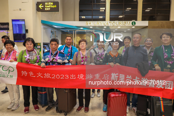 The first group of Chinese tourists who came to Sri Lanka after the COVID pandemic on March 1, 2023, in Katunayake, Sri Lanka.  A Sri Lankan...