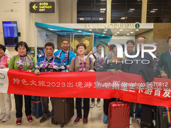 The first group of Chinese tourists who came to Sri Lanka after the COVID pandemic on March 1, 2023, in Katunayake, Sri Lanka.  A Sri Lankan...