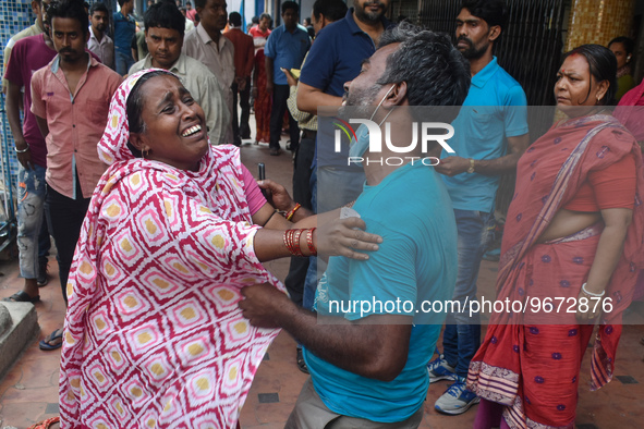 Patients' relatives mourn after a child died due to To Respiratory Infections outside a Hospital in Kolkata, India on 2 March 2023. The east...