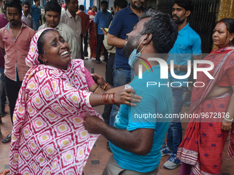 Patients' relatives mourn after a child died due to To Respiratory Infections outside a Hospital in Kolkata, India on 2 March 2023. The east...