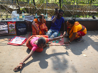 Patients' relatives mourn after a child died due to To Respiratory Infections outside a Hospital in Kolkata, India on 2 March 2023.  (