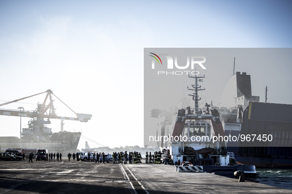 Italian-owned Norman Atlantic ferry moored at the pier at the port of Brindisi, on January 2, 2015. Bari prosecutor Giuseppe Volpe ordered t...