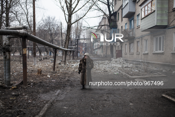 A district of Debaltsevo, Ukraine, heavly damaged by shelling on 2nd March 2015. The city was badly damaged by shelling