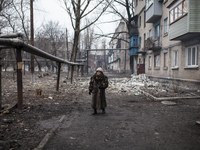 A district of Debaltsevo, Ukraine, heavly damaged by shelling on 2nd March 2015. The city was badly damaged by shelling(