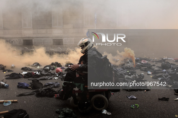 Clashes against police during demonstration in downtown Milan on May 1, 2015 to protest against the Universal Exposition Milano 2015 that wi...