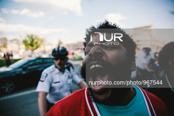 A protester is seen during a solidarity march with Baltimore MD. May,2,2015 on High St. in Columbus Ohio, the solidarity march was also mean...