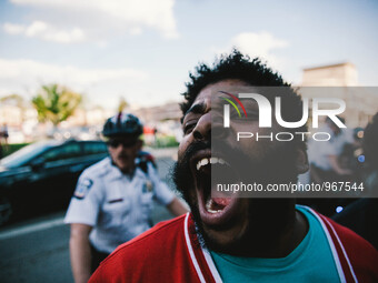 A protester is seen during a solidarity march with Baltimore MD. May,2,2015 on High St. in Columbus Ohio, the solidarity march was also mean...