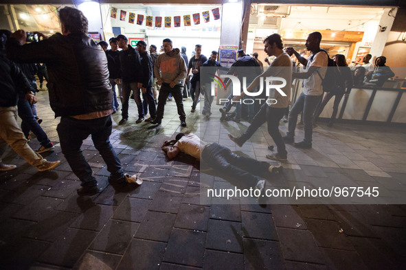 An injured man is lieing on the ground during a demonstration of Ethiopian Jews at RABIN Square in Tel Aviv on May 3, 2015.
A few thousands...