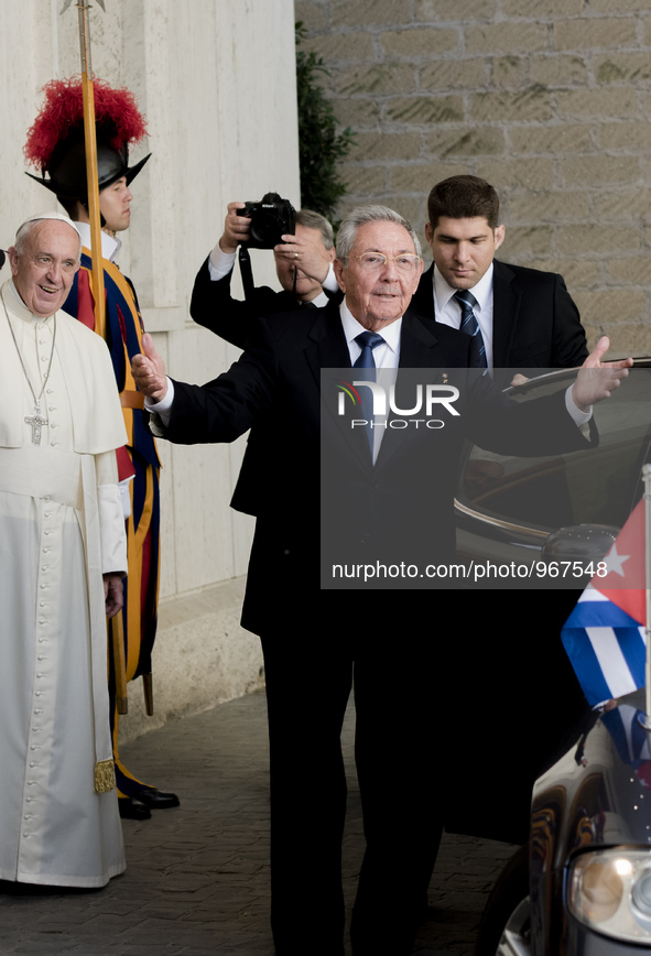 Cuban President Raul Castro after a private audience at the Vatican on May 10, 2015. Cuban President Raul Castro arrived at the Vatican on S...