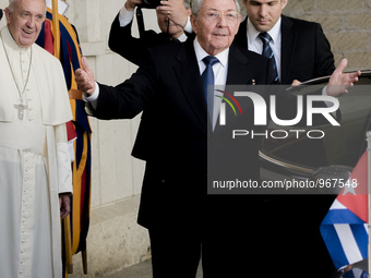 Cuban President Raul Castro after a private audience at the Vatican on May 10, 2015. Cuban President Raul Castro arrived at the Vatican on S...