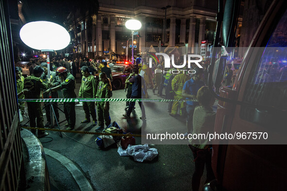 Crime scene is seen after a bomb exploded outside a religious shrine in central Bangkok, Thailand on August 17, 2015.  An explosion at Erawa...