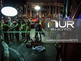 Crime scene is seen after a bomb exploded outside a religious shrine in central Bangkok, Thailand on August 17, 2015.  An explosion at Erawa...