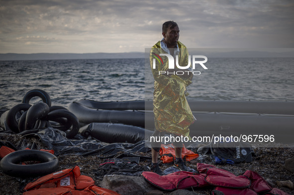 Refugees and Migrants arrive on the Greek Island of Lesbos after crossing the Aegean sea from Turkey on October 10, 2015. More than 400,000...