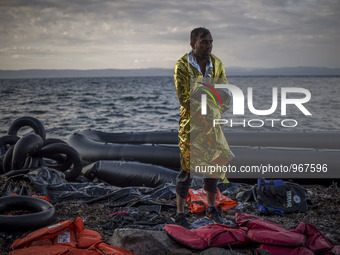 Refugees and Migrants arrive on the Greek Island of Lesbos after crossing the Aegean sea from Turkey on October 10, 2015. More than 400,000...