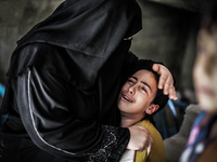 Relatives of Palestinian Ahmed al-Serhi, who was killed by Israeli forces the previous day in clashes at the border fence which separates th...