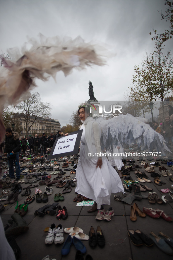 Action among thousands of shoes symbolising the hundred-of-thousands of people who were expected to attend the banned climate march during t...