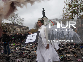 Action among thousands of shoes symbolising the hundred-of-thousands of people who were expected to attend the banned climate march during t...