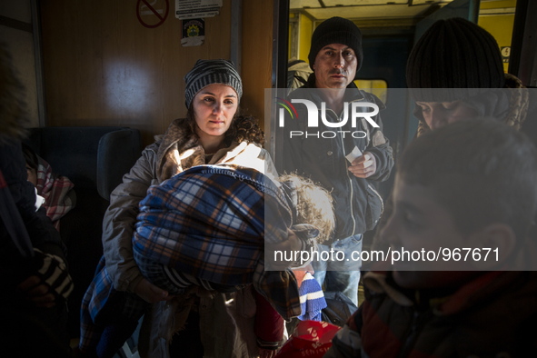 Immigrants from Afghanistan, Syria and Iraq boarded crowded trains from the southern Macedonian border towards the Serbian border, on Novemb...