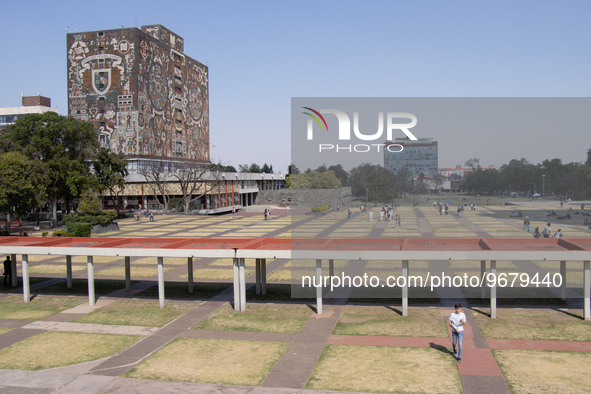 March 02, 2023. Mexico City, Mexico. Esplanade of the central campus in Ciudad Universitaria of the National Autonomous University of Mexico...