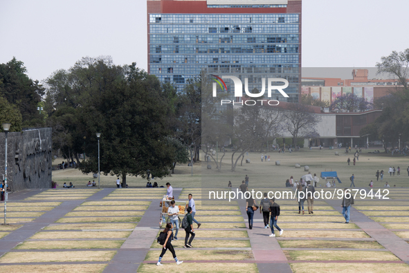 March 02, 2023. Mexico City, Mexico. Esplanade of the central campus in Ciudad Universitaria of the National Autonomous University of Mexico...