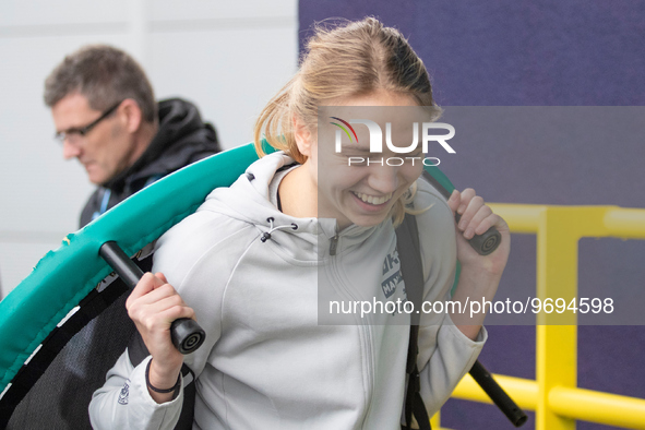 Esme Morgan #14 of Manchester City arriving at The Academy Stadium  during the Barclays FA Women's Super League match between Manchester Cit...