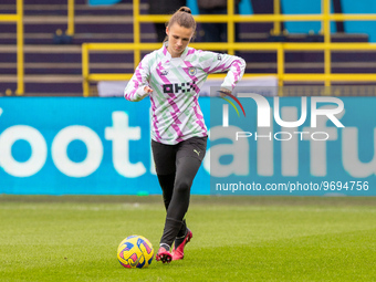 Kerstin Casparij #2 of Manchester City warms up during the Barclays FA Women's Super League match between Manchester City and Tottenham Hots...