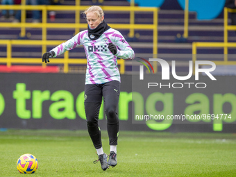 Julie Blakstad #41 of Manchester City warms up during the Barclays FA Women's Super League match between Manchester City and Tottenham Hotsp...