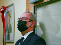 Minister of Health, Adam Niedzielski, weaing a face mask, is seen during the opening of the new neonatal ward at the Gynecology and Obstetri...