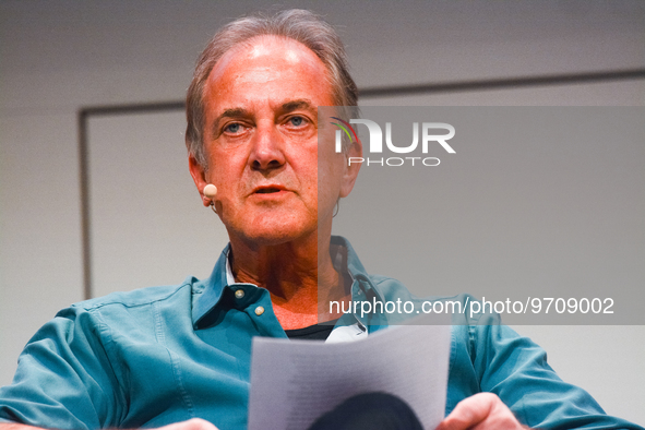 bernhard Robben, a German literary moderator, is seen during the Lit.cologne, the international literature festival 2023 at Flora hall in Co...