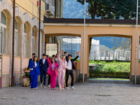 Fifth grade students in the centre of Rieti, to celebrate 100 days to the baccalaureate exams on 13 March 2023.  (