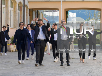 Fifth grade students in the centre of Rieti, to celebrate 100 days to the baccalaureate exams on 13 March 2023.  (