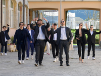 Fifth grade students in the centre of Rieti, to celebrate 100 days to the baccalaureate exams on 13 March 2023.  (