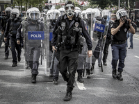 Turkish riot police during a May Day demonstration on May 1, 2014 in Istanbul, Turkey. Turkish police fired water cannon and tear gas on Thu...