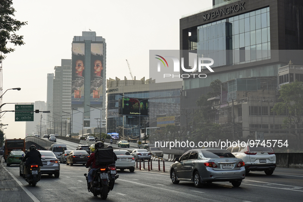 Heavy air pollution of fine particulate matter (PM2.5) shrouds a street in Bangkok, Thailand, 14 March 2023. Severe air pollution, mainly ca...