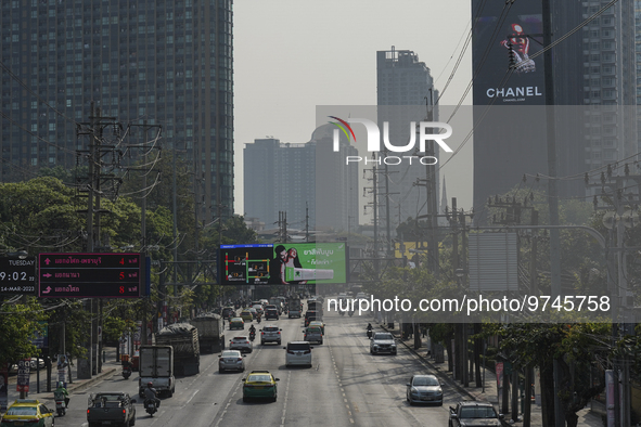 Heavy air pollution of fine particulate matter (PM2.5) shrouds a street in Bangkok, Thailand, 14 March 2023. Severe air pollution, mainly ca...