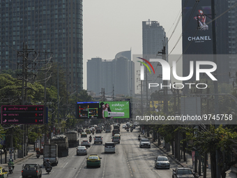 Heavy air pollution of fine particulate matter (PM2.5) shrouds a street in Bangkok, Thailand, 14 March 2023. Severe air pollution, mainly ca...