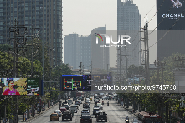 Heavy air pollution of fine particulate matter (PM2.5) shrouds a street in Bangkok, Thailand, 14 March 2023. Severe air pollution, mainly ca...