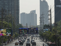 Heavy air pollution of fine particulate matter (PM2.5) shrouds a street in Bangkok, Thailand, 14 March 2023. Severe air pollution, mainly ca...