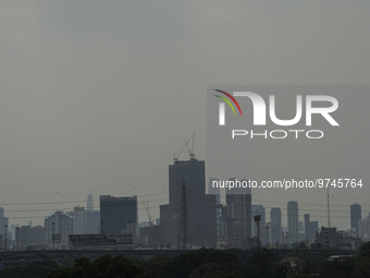 A general view shows high-rise buildings amid smoggy conditions due to air pollution in Bangkok, Thailand, 14 March 2023. Severe air polluti...