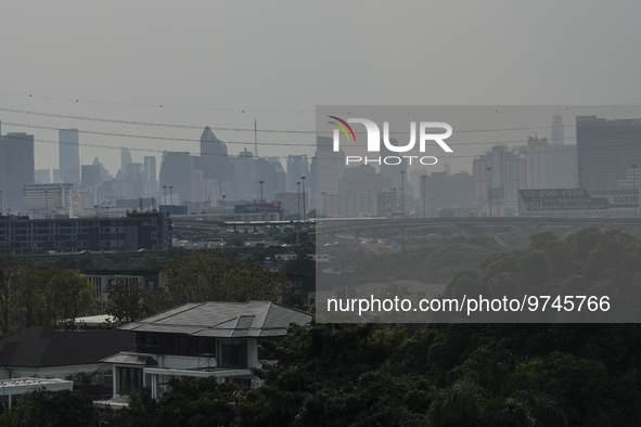 A general view shows high-rise buildings amid smoggy conditions due to air pollution in Bangkok, Thailand, 14 March 2023. Severe air polluti...