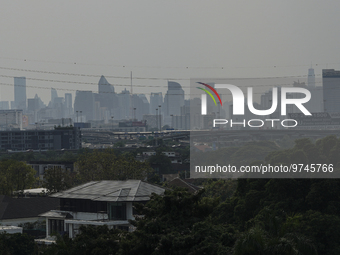 A general view shows high-rise buildings amid smoggy conditions due to air pollution in Bangkok, Thailand, 14 March 2023. Severe air polluti...