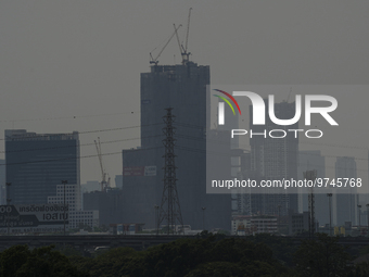 A general view shows high-rise buildings amid smoggy conditions due to air pollution in Bangkok, Thailand, 14 March 2023. Severe air polluti...