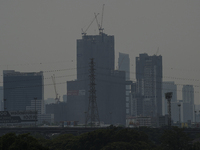 A general view shows high-rise buildings amid smoggy conditions due to air pollution in Bangkok, Thailand, 14 March 2023. Severe air polluti...