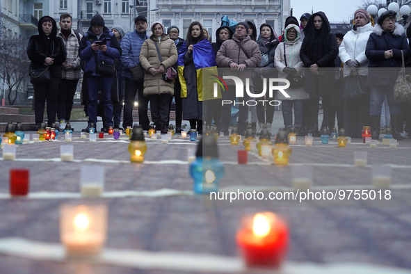 People put up the inscription ''CHILDREN'' during a commemoration of the victims at the Mariupol Drama Theater. Such an inscription was made...