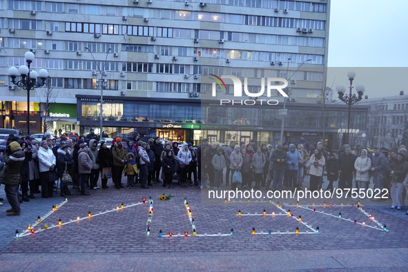 People put up the inscription ''CHILDREN'' during a commemoration of the victims at the Mariupol Drama Theater. Such an inscription was made...