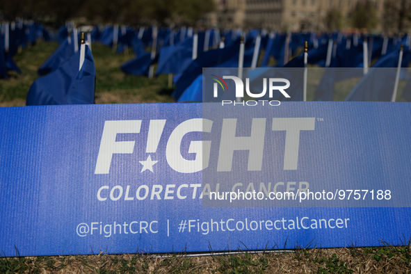 A visual exhibit organized by the Fight Colorectal Cancer organization is displayed on the National Mall in Washington, D.C. on March 16, 20...